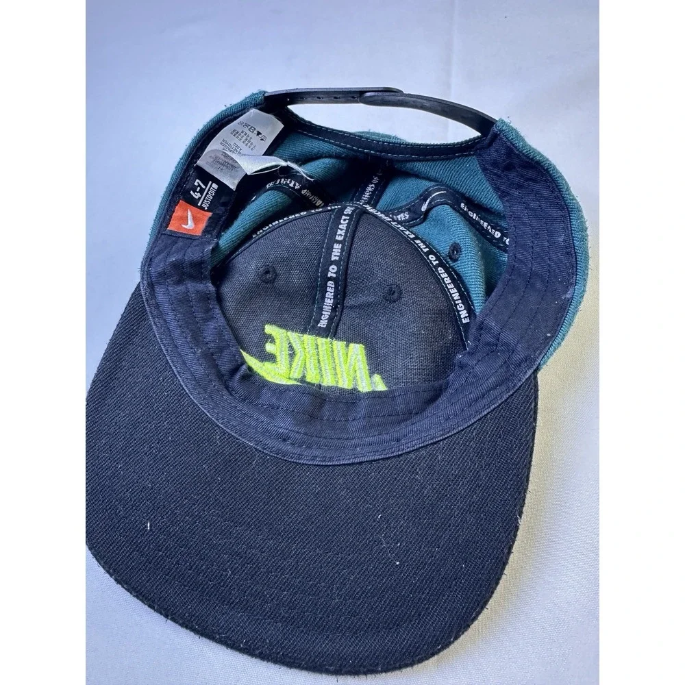 Vintage 90s Kids Nike Spell Out‎ Snapback Hat Cap Green Black Swoosh True 4-7